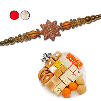 "Designer Fancy Rakhi - FR- 8100 A (Single Rakhi), 500gms of Assorted Sweets - Click here to View more details about this Product